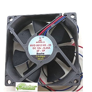 VENT. COOLER 12V 80 x 80 x 25mm 3 FIOS COM CONECTOR