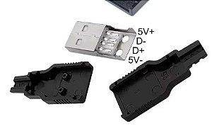 CONECTOR / PLUG USB A MACHO COM CAPA P/ SOLDA
