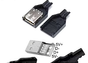 CONECTOR / PLUG USB A FEMEA COM CAPA P/ SOLDA