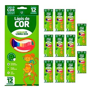 Kit 12 Cx Lápis De Cor Leo E Leo 12 Cores Eco Sextavado 12 Cores