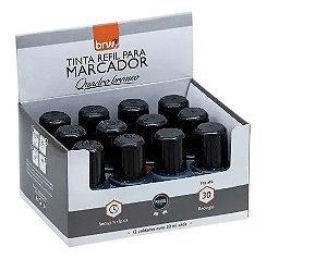 Refil Tinta Marcador Quadro Branco Preto Brw 20ml Caixa 12 Unidades