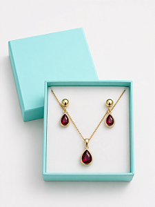 Conjunto gota vermelho semijoia