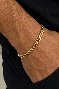 Pulseira Masc Dourada Aço 25cm