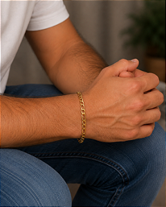 Pulseira Masc 3x1 Dourada Aço 21cm