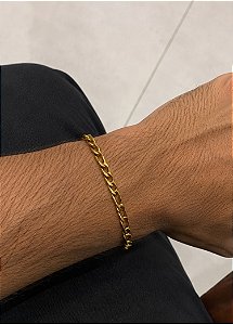 Pulseira Masc 3x1 Dourada Aço 21,5cm