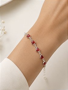 Pulseira Coração Vermelho Ello Prata 18,5cm