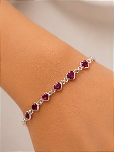 Pulseira Coração Vermelho Ello Prata 18,5cm