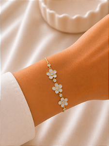 Pulseira 3 Flores Neve em Prata 21cm