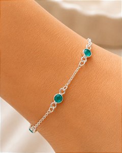 Pulseira Zircônia Collors Verde Água Prata 19,5cm