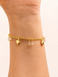 Pulseira Coração Cristal Semijoia 21,5cm