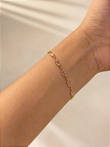 Pulseira Retangular Colors Rosa Semijoia 24cm