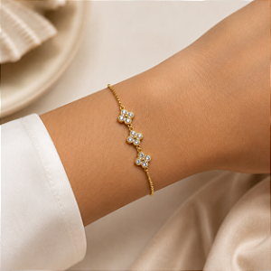 Pulseira Gravata Cravejada Trevo Semijoia 26cm