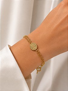 Pulseira Medalha São Bento Semijoia 18cm