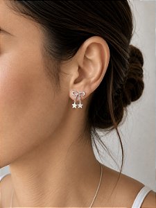Brinco Laço com Estrela Prata