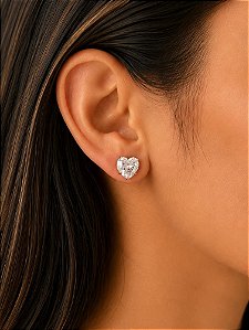 Brinco Coração Zircônia 10mm G Prata