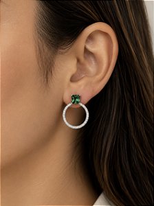 Brinco Círculo Luxo Verde Prata