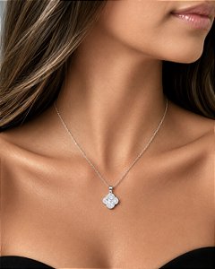 Colar Van Cleef Trevo Prata 45cm