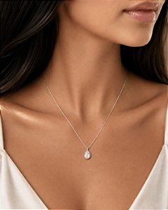 Colar Gota Ponto Luz Prata 45cm
