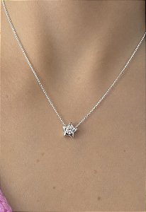 Colar Estrela Ponto de Luz Prata 45cm