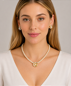 Conjunto pérola com flor