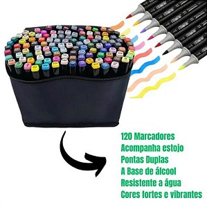 KIT CANETAS DE COLORIR PONTA DUPLA - 120 CORES