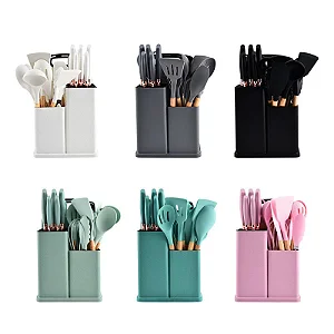 KIT CONJUNTOS DE FACA E UTENSILIOS EM SILICONE PARA COZINHA 19 PECAS (KA-7891)