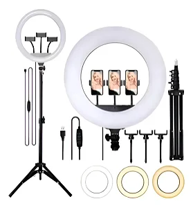 RING LIGHT 14 POL 36CM C/ TRIPE 2.1M E SUPORTE P/ CELULAR - BMAX BM-L08