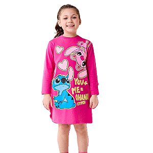 VESTIDO MANGA LONGA STITCH PINK BIMBI