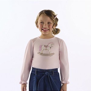 BLUSA MANGA LONGA EM MEIA MALHA ROSA UP BABY