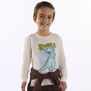 CAMISETA MANGA LONGA EM MEIA MALHA DINO ROAR UP BABY