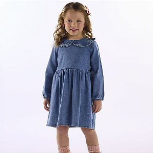 VESTIDO INFANTIL JEANS COM ELASTANO E BABADO (AZUL) UP BABY AZUL
