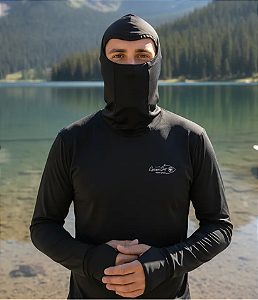 Camiseta Lycra UV Manga Longa Com Capuz Unissex EquipaJet - Preto