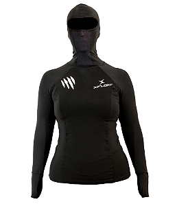 Camiseta Lycra UV Manga Longa Com Capuz Feminina XFloat - Preto