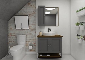 Gabinete Banheiro Nordic 80cm Completo Mazzu - Grafite