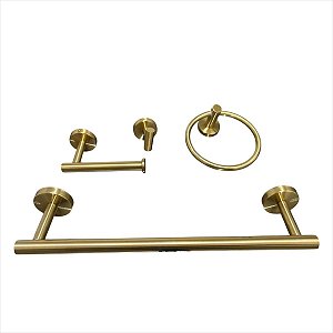 Kit Banheiro Acessórios 4 Peças Inox - Dourado Fosco