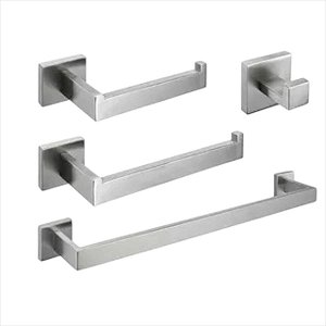 Kit Banheiro Acessórios Quadrado Inox 4 Peças - Escovado
