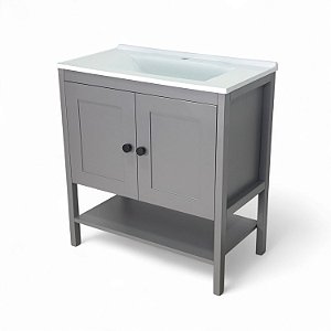 Gabinete para Banheiro Hudson 2 Portas 80cm com Pia - Cinza
