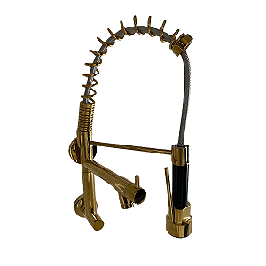 Torneira Gourmet Parede Gold 47cm Coz Flexível Fria - Dourada