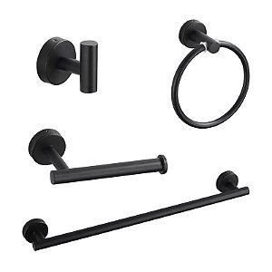 Kit Acessórios Banheiro 4 Peças Inox 304 Black B1011b - Preto