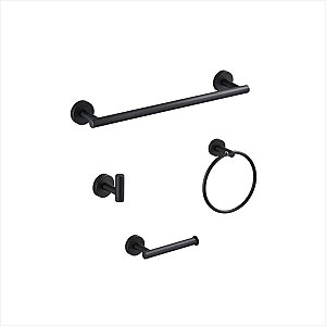 Kit Banheiro Acessórios 4 Peças Inox - Preto Fosco