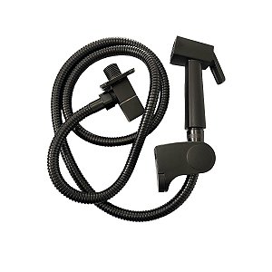 Ducha Higiênica Banheiro Metal Quadrada Completa - Preto Fosco