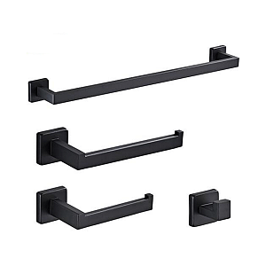Kit Acessórios Banheiro Quadrado 4 Pcs Inox 304 - Preto Fosco