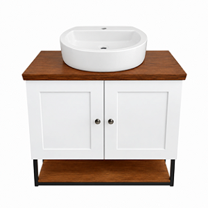 Gabinete Banheiro Nordic Branco 80cm Parte Baixo Com Cuba