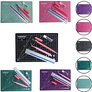 Kit Base de Corte A5 com Régua Estilete Pinça