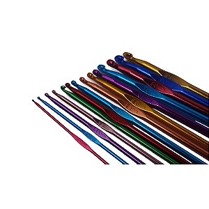 Kit 14 Agulhas Crochê De Alumínio Colorido Numero 2.0 A 10.0 MM ACR-108-KIT-C/14