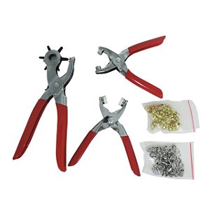 Conjunto de 3 Alicates Ilhós Furador e Aplicador de Botão de Pressão