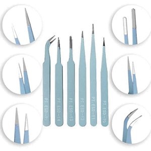 Kit C/ 6 Pinças Antiestáticas P/ Manutenções Em Eletrônicos