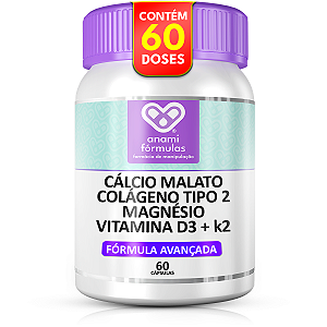 Cálcio + Colágeno Tipo II + Magnésio D3 K2 60 Cápsulas