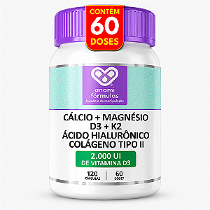 Cálcio + Magnésio + D3 K2 + Colágeno Tipo II + Á. Hialurônico 120 Cápsulas