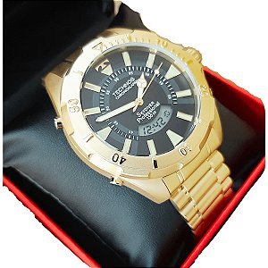 Relógio MasculinoTechnos Dourado Aço Grande Digital E Analógico A Prova d&#39;ág